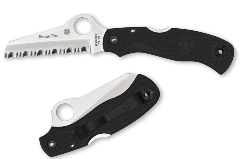 Couteau pliant Spyderco Rescue 79mm C45SBK lame dentée manche en nylon/fibre de verre noir 10,4cm