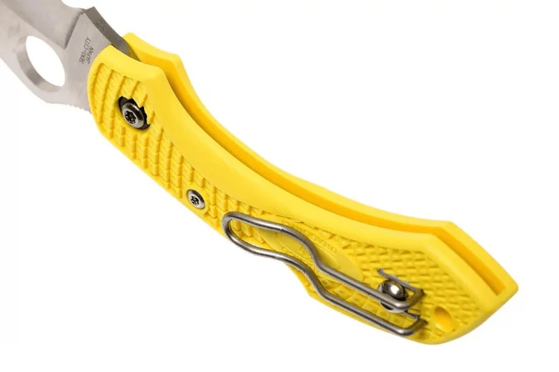 Couteau pliant Spyderco Dragonfly 2 Salt Hawkbill C28SYL2HB manche en nylon/fibre de verre jaune 8,5cm