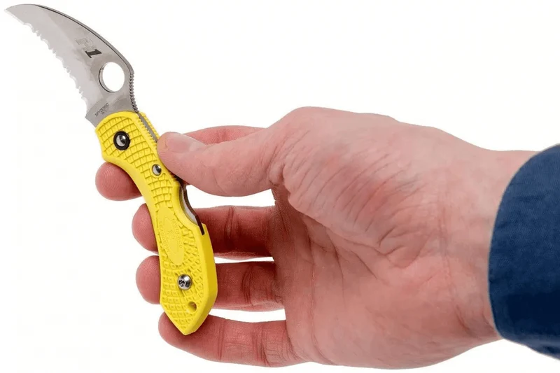Couteau pliant Spyderco Dragonfly 2 Salt Hawkbill C28SYL2HB manche en nylon/fibre de verre jaune 8,5cm