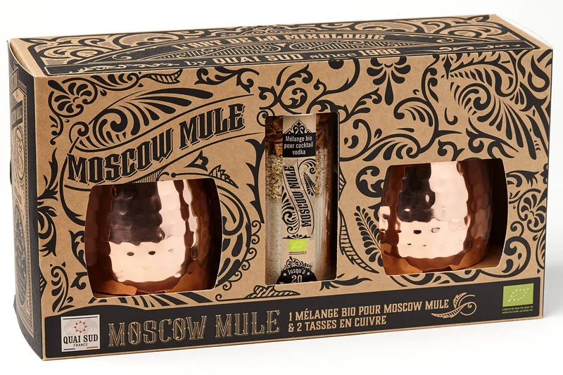 Coffret Quai Sud "Moscow Mule" Bio + 2 tasses en inox plaqué cuivre