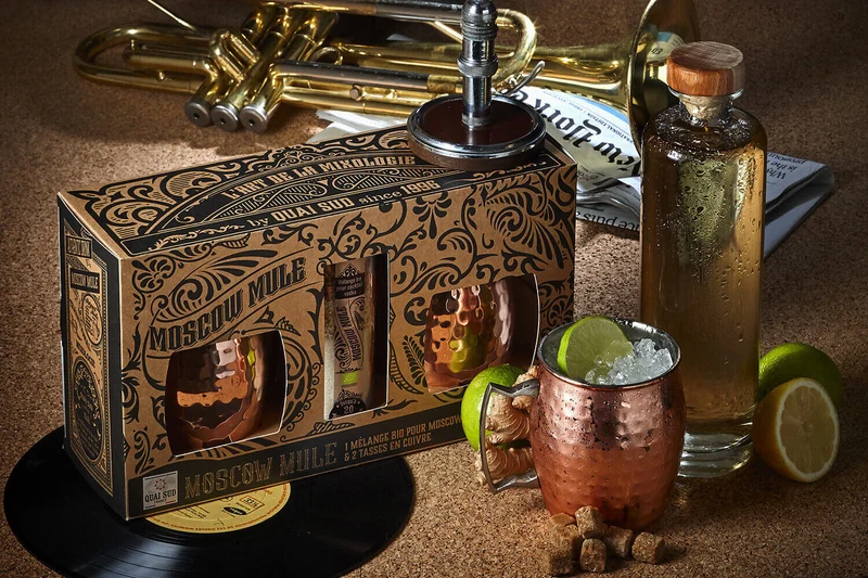 Coffret Quai Sud "Moscow Mule" Bio + 2 tasses en inox plaqué cuivre