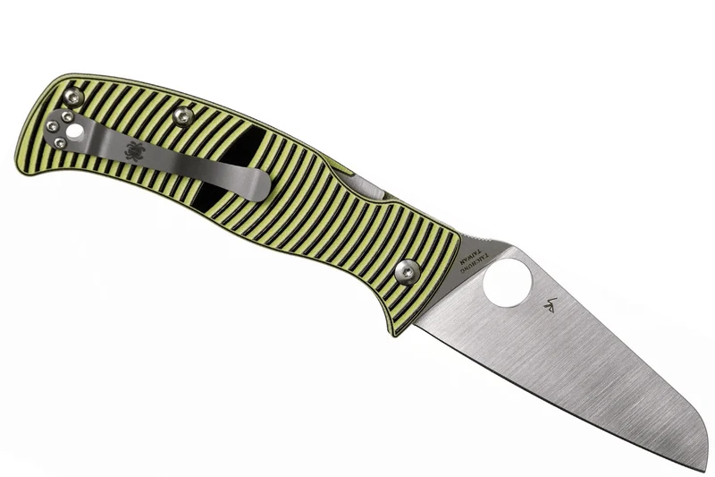 Couteau pliant Spdyerco Caribbean Sheepfoot C217GPSF manche en G10 à rayures noires et jaunes 12,3cm