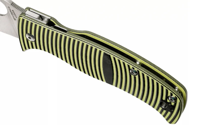 Couteau pliant Spdyerco Caribbean Sheepfoot C217GPSF manche en G10 à rayures noires et jaunes 12,3cm