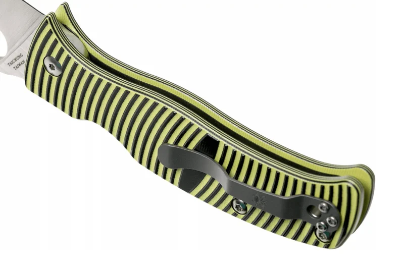 Couteau pliant Spdyerco Caribbean Sheepfoot C217GPSF manche en G10 à rayures noires et jaunes 12,3cm