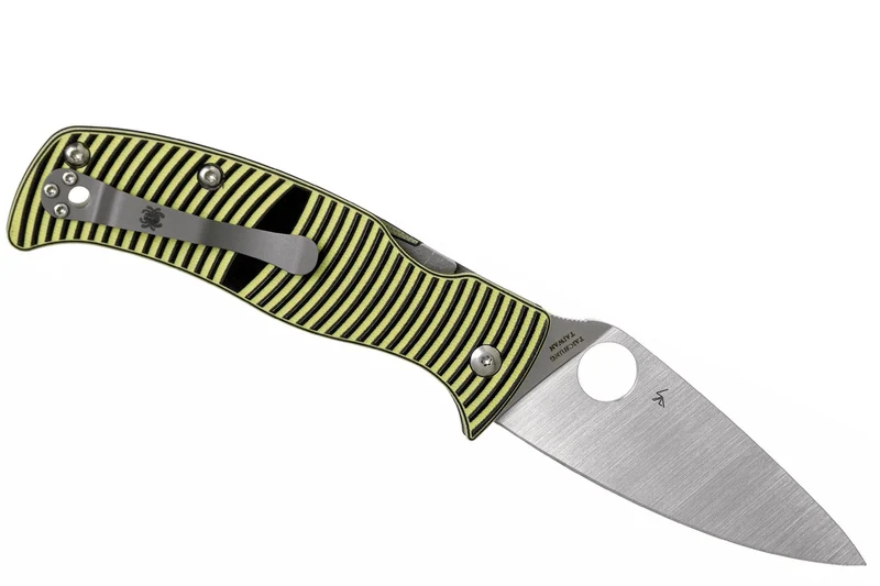 Couteau pliant Spyderco Caribbean Leaf C217GP manche en G10 noir à rayures jaunes 12,3cm