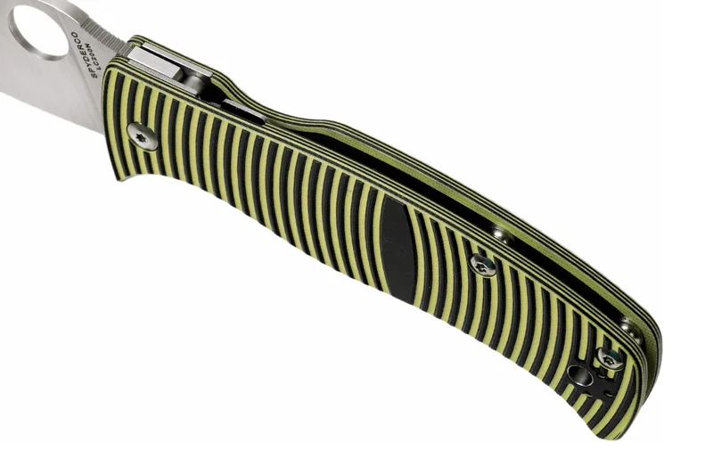 Couteau pliant Spyderco Caribbean Leaf C217GP manche en G10 noir à rayures jaunes 12,3cm