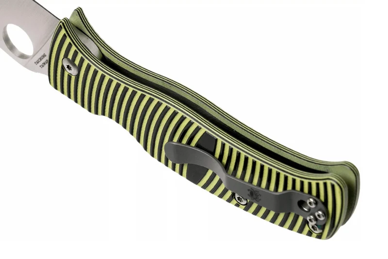 Couteau pliant Spyderco Caribbean Leaf C217GP manche en G10 noir à rayures jaunes 12,3cm