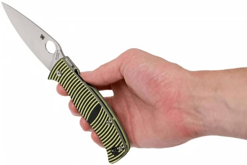 Couteau pliant Spyderco Caribbean Leaf C217GP manche en G10 noir à rayures jaunes 12,3cm