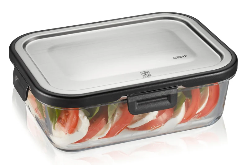 Boîte de conservation rectangulaire au frais Gefu Milo en verre borosilicaté et acier inox 1000ml
