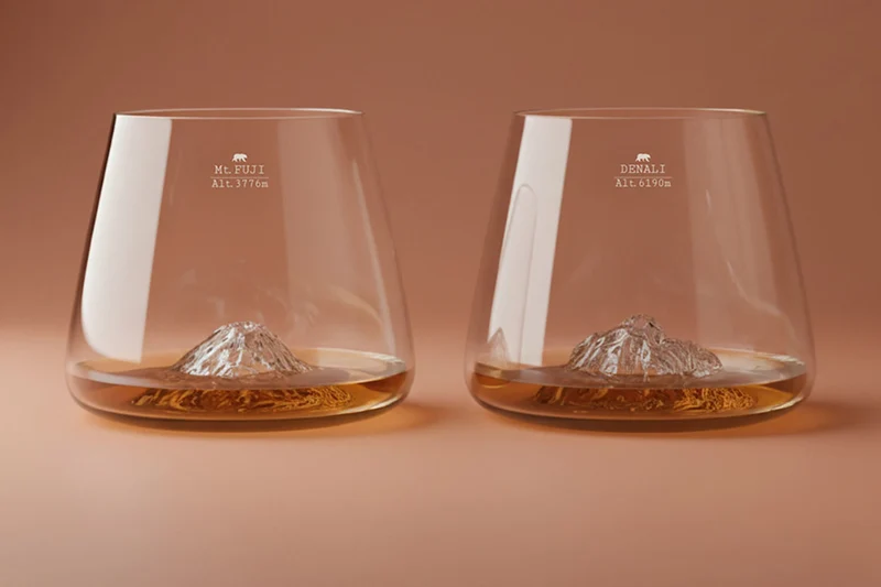 Set de 2 verres à spiritueux Alaskan Maker Topographic Mont Fuji & Denali en verre cristallin