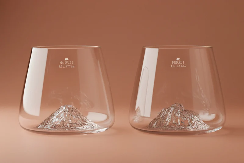 Set de 2 verres à spiritueux Alaskan Maker Topographic Mont Fuji & Denali en verre cristallin