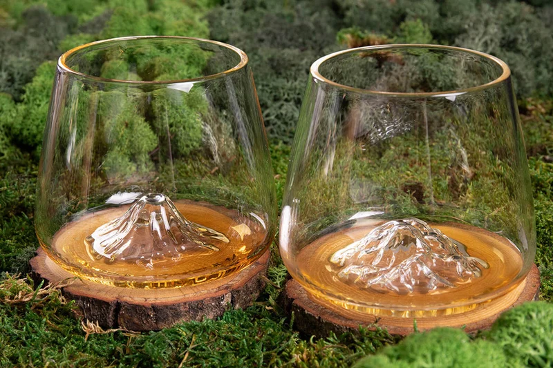 Set de 2 verres à spiritueux Alaskan Maker Topographic Mont Fuji & Denali en verre cristallin
