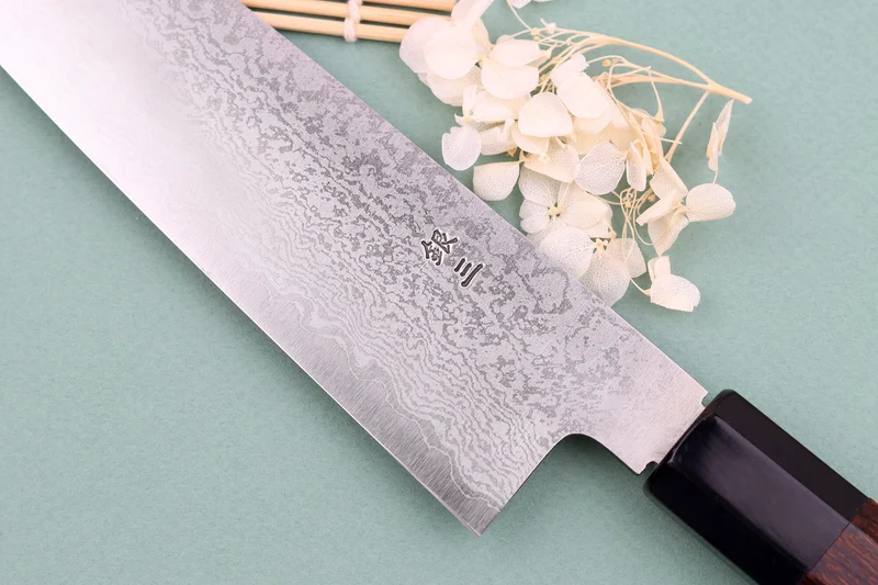 Couteau de chef 21cm japonais artisanal Nakamura Kaishin Ginsan Damas