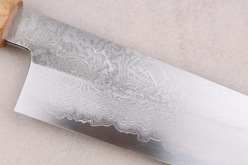Couteau kiritsuke 18cm japonais artisanal Hado Ginsan Cherry damassé