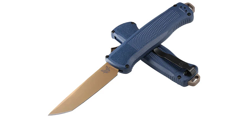 Couteau Automatique OTF Shootout Bleu et desert