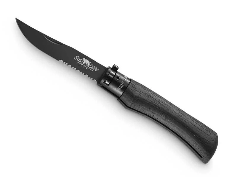 Couteau Pliant Old Bear Black Semi-dentelé Taille L