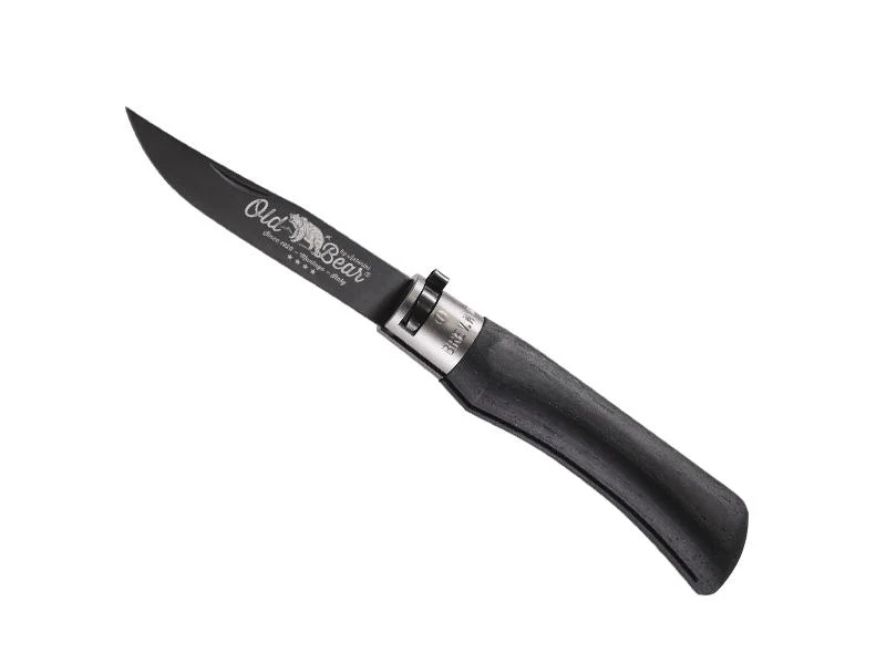 Couteau Pliant Old Bear Total Black Virole Grise L