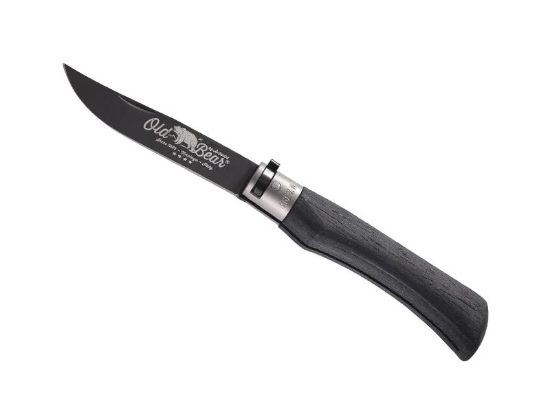 Couteau Pliant Old Bear Total Black Virole Grise XL