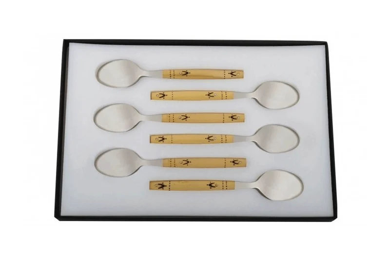 Coffret de 6 cuillères à café Nontron 87603 manche buis rond pyrogravé 14cm