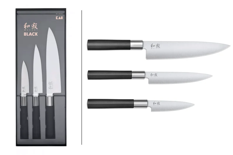 Coffret 3 couteaux Kai Wasabi Black : Universel 10cm et 15cm et Chef 20cm