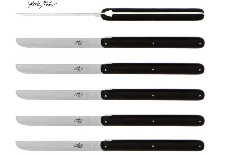 Coffret de 6 couteaux de table Forge de Laguiole Andrée Putman manches rivetés en ébène