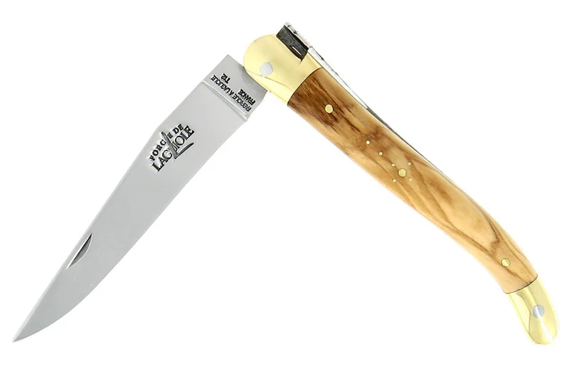Couteau pliant Forge de Laguiole manche en bois d'olivier 11cm mitres en laiton