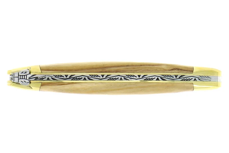 Couteau pliant Forge de Laguiole manche en bois d'olivier 11cm mitres en laiton