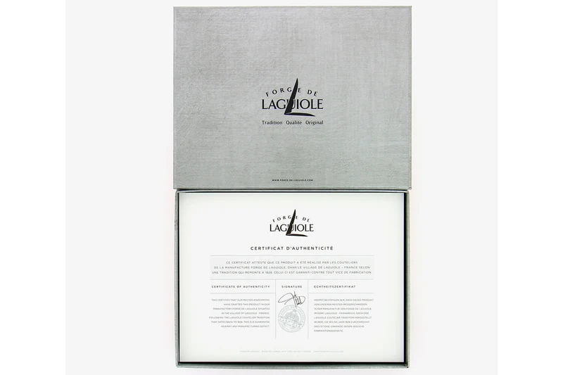 Coffret de 6 couteaux de table Forge de Laguiole 2 mitres en inox panache de bois