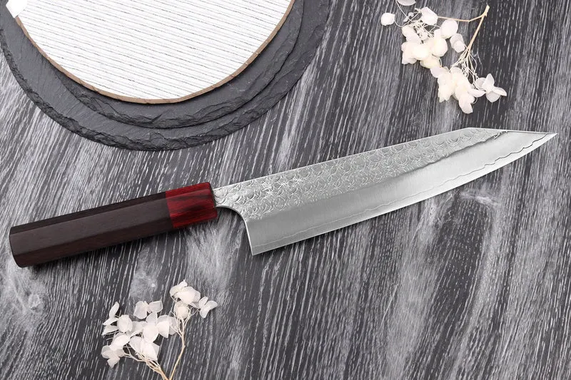 Couteau kiritsuke japonais artisanal Yoshimi Kato Minamo SG2 Tsuchime 21cm