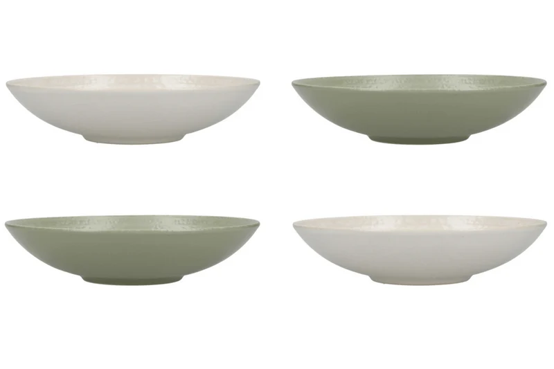 Set de 4 bols à pâtes KitchenCraft en grès émaillé vert et blanc diamètre 22cm