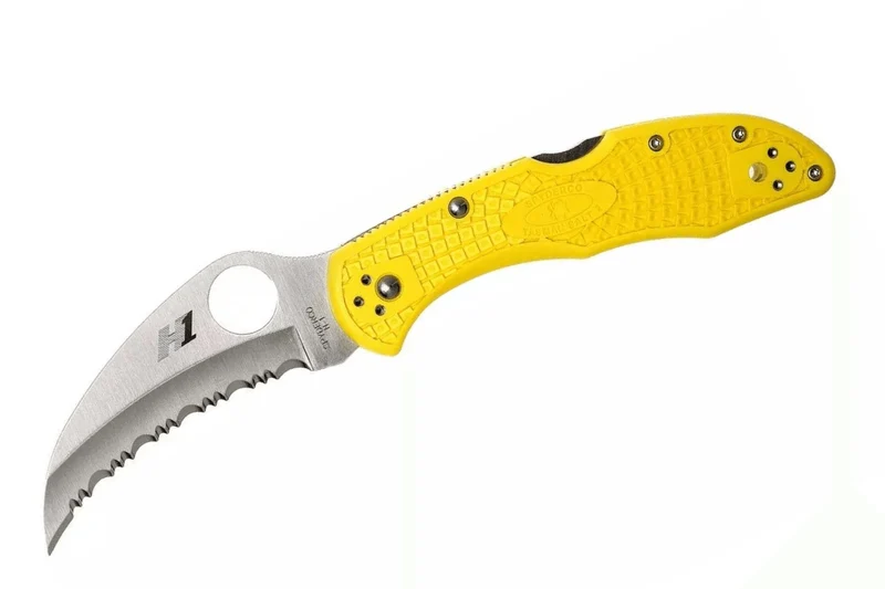 Couteau pliant Spyderco Tasman Salt 2 C106SYL2 dentelé manche nylon/fibre de verre jaune 10,8cm