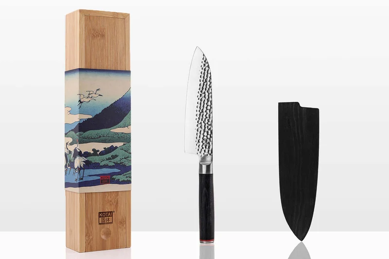 Couteau santoku Kotai lame martelée 18cm manche pakkawood avec fourreau