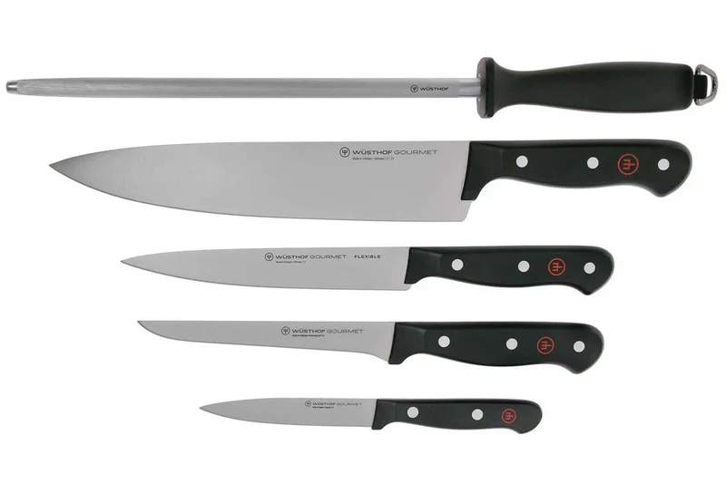Serviette de chef Wüsthof Gourmet 5 pièces : 4 couteaux + 1 fusil à aiguiser