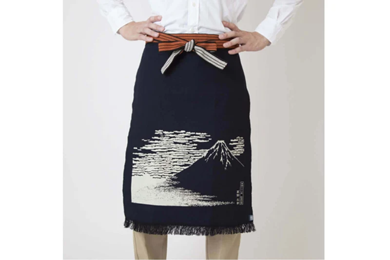 Tablier de cuisine japonais Anything Maekake Hokusai Mont Fuji rouge