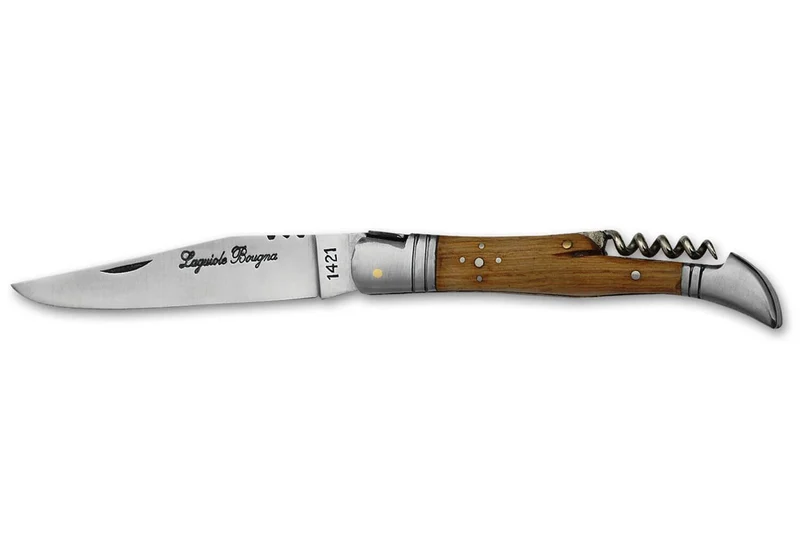 Couteau pliant Laguiole Bougna 12cm bois de teck + tire bouchon