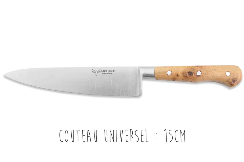 Coffret de 3 couteaux en genévrier Laguiole en Aubrac : Office + Universel + Chef