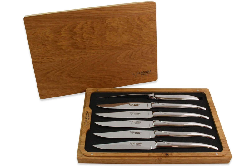 Coffret de 6 couteaux de table Laguiole en Aubrac tout inox manches brillants