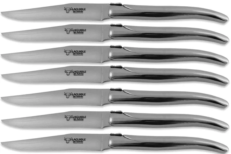 Coffret de 6 couteaux de table Laguiole en Aubrac tout inox manches brillants