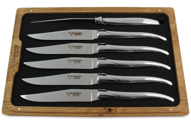Coffret de 6 couteaux de table Laguiole en Aubrac tout inox manches brillants