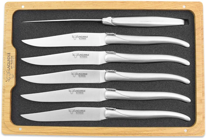 Coffret de 6 couteaux de table Laguiole en Aubrac tout inox manches mats