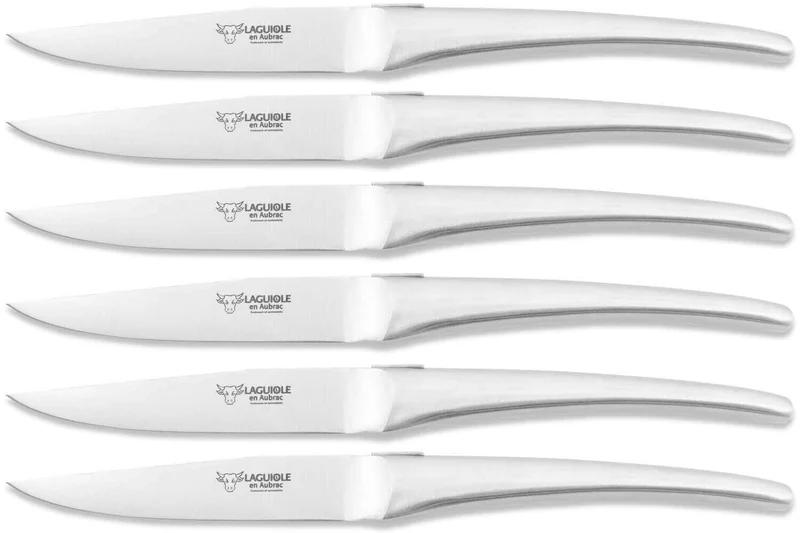 Coffret de 6 couteaux de table Laguiole en Aubrac Monobloc en inox brossé