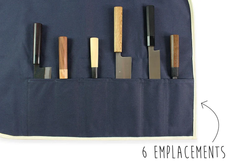 Mallette traditionnelle Wusaki en toile bleue pour 6 couteaux