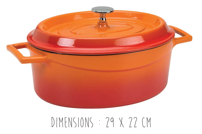 Cocotte en fonte émaillée ovale Agnelli Slowcook orange avec couvercle