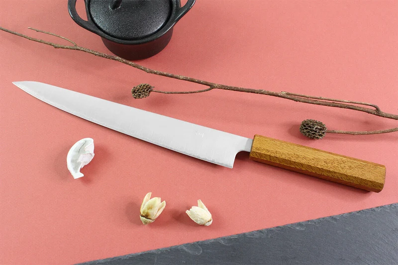 Couteau sujihiki japonais artisanal Wusaki Migaki G3 24cm