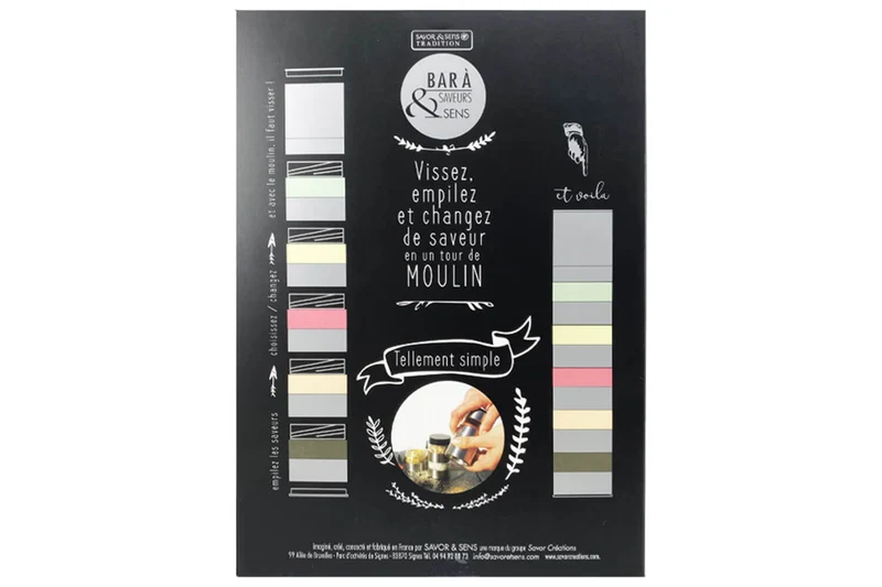Bar à poivres Savor&Sens 5 poivres et moulin dévissable - 72g