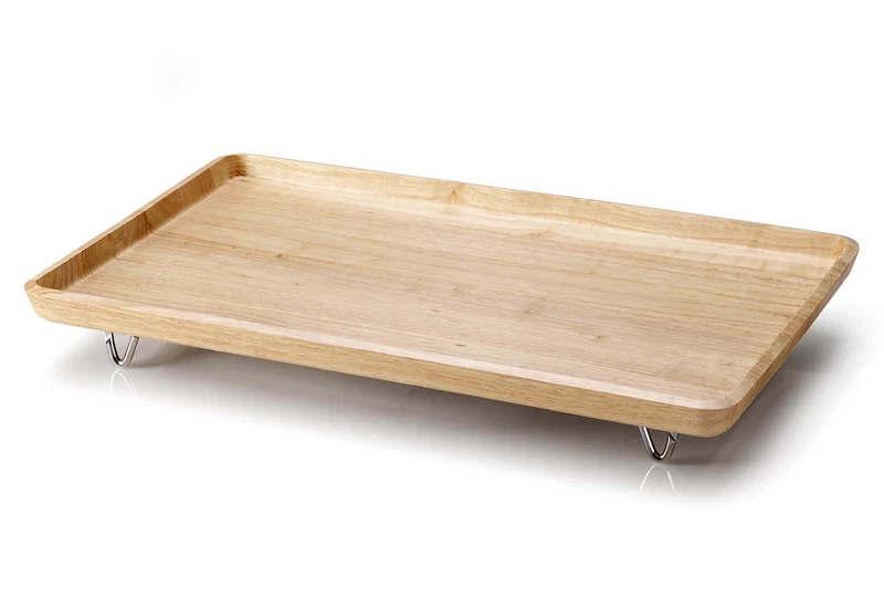 Tablette de lit sur pieds métalliques Continenta en bois d'hévéa 53x32x7cm