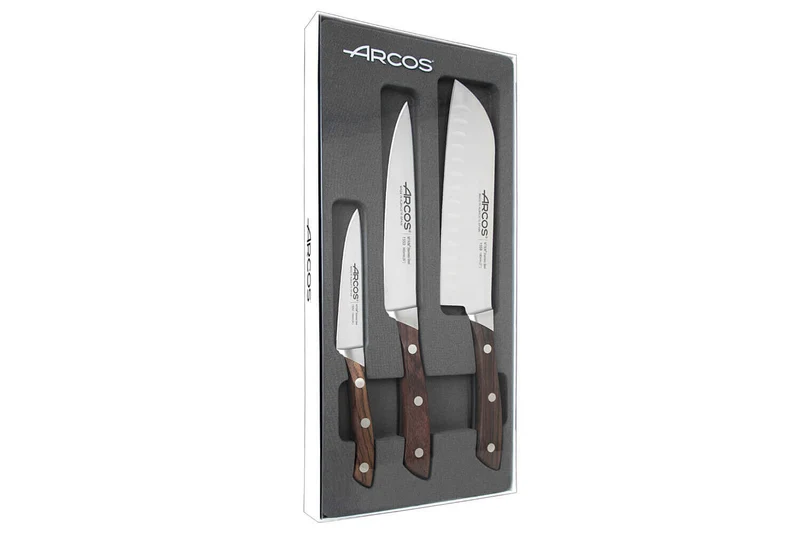 Coffret 3 couteaux de cuisine Arcos Natura : Office + Découper + Santoku