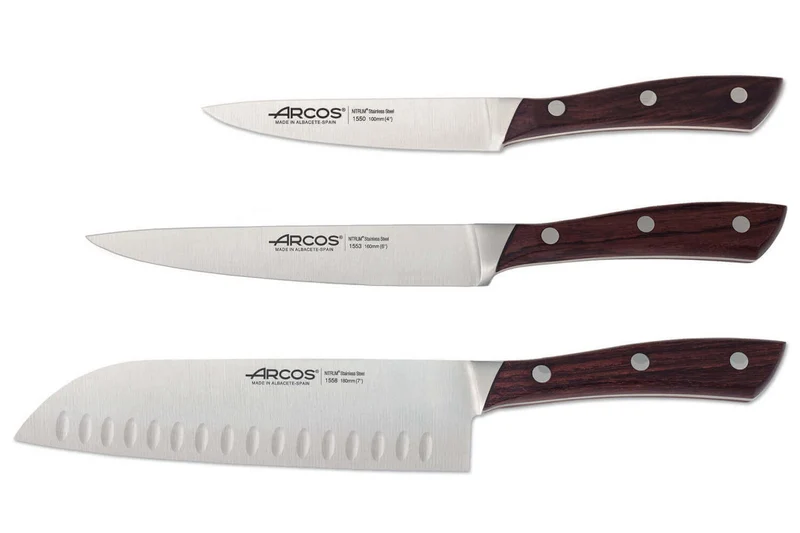 Coffret 3 couteaux de cuisine Arcos Natura : Office + Découper + Santoku
