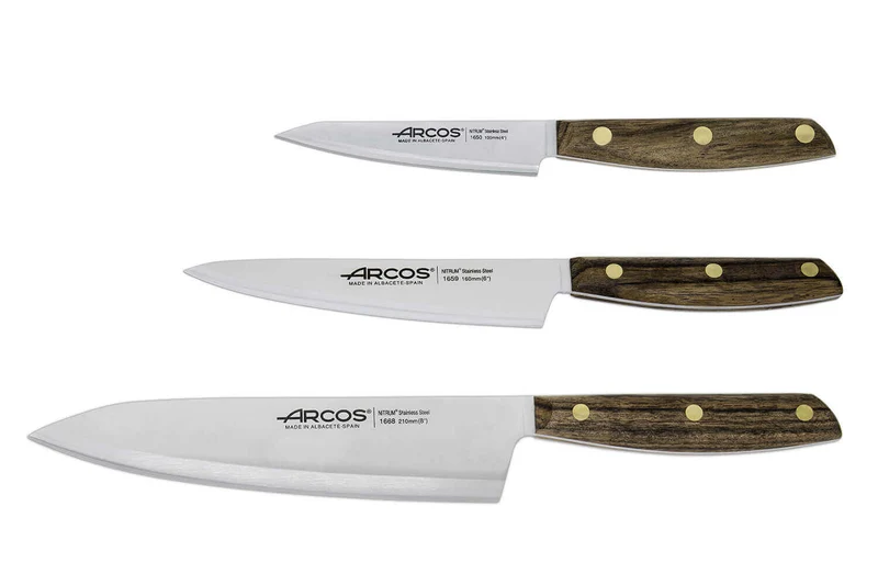 Coffret 3 couteaux de cuisine Arcos Nordika : 1 Office + 1 Chef 16cm + 1 Chef 21cm