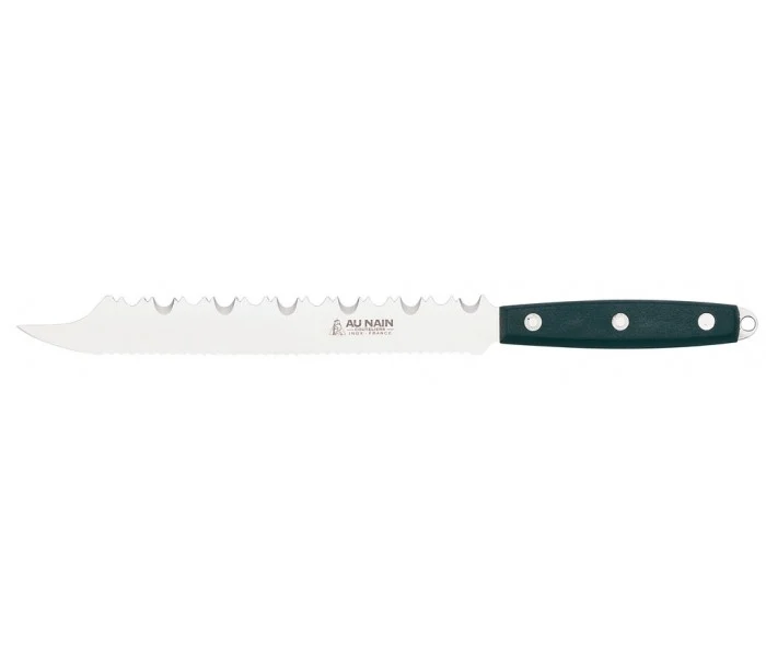 Couteau à surgelés "Au Nain" lame 23cm inox double denture, manche noir